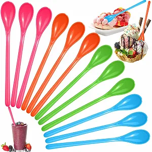 Ложки Яичные, Набор 12 штук, Пластиковые, Длинные, для Кофе, Напитков, Яиц, Мороженого, Йогурта, Разноцветные - Фото 1