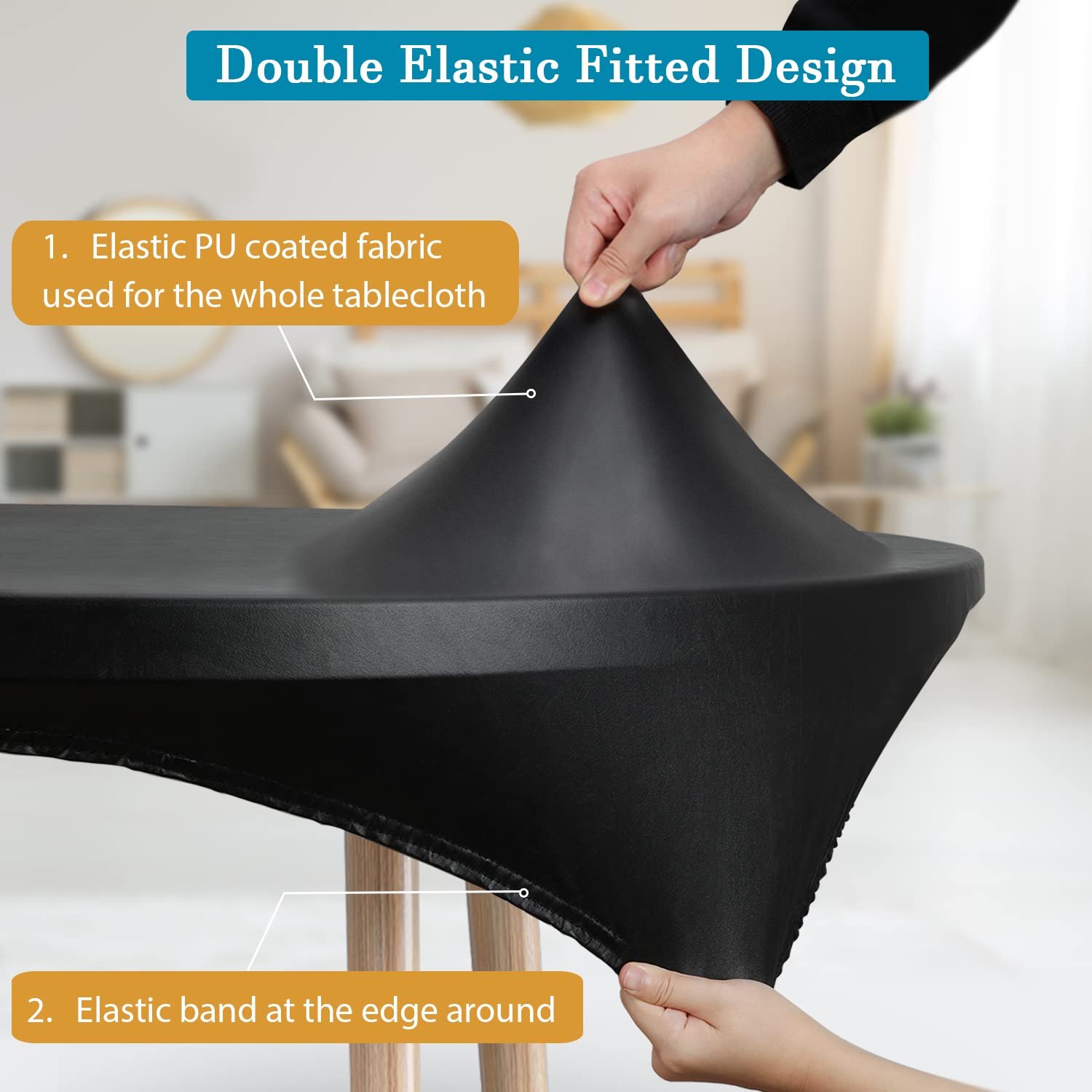 Скатертина Rinpon Double Fitted Design PU Кругла Натяжна Зносостійка Еластична Водонепроникна, фото №2