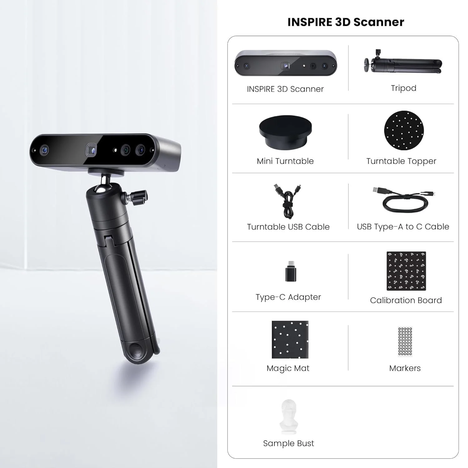 Портативний 3D-сканер Revopoint Inspire для 3D-друку Wi-Fi Чорний, фото №6