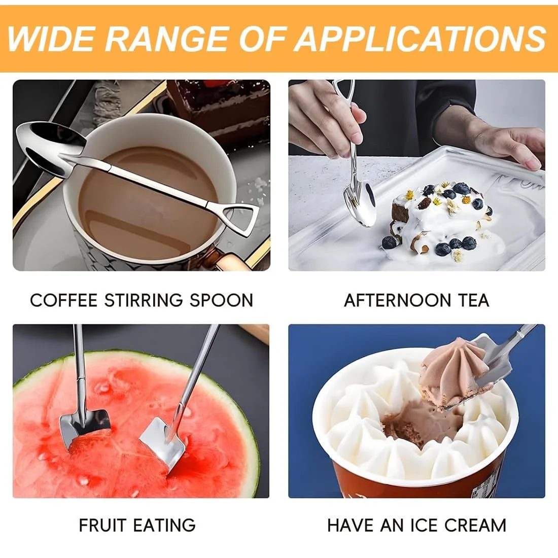 Ложка-вилка Spade из нержавеющей стали, креативная ложка для десерта, кофейная ложка, ложка для мороженого, вилка для торта, ложка-вилка в форме лопаты, инструменты для смешивания, ложка для эспрессо для вечеринок и ресторанов, 10 шт, фото №6