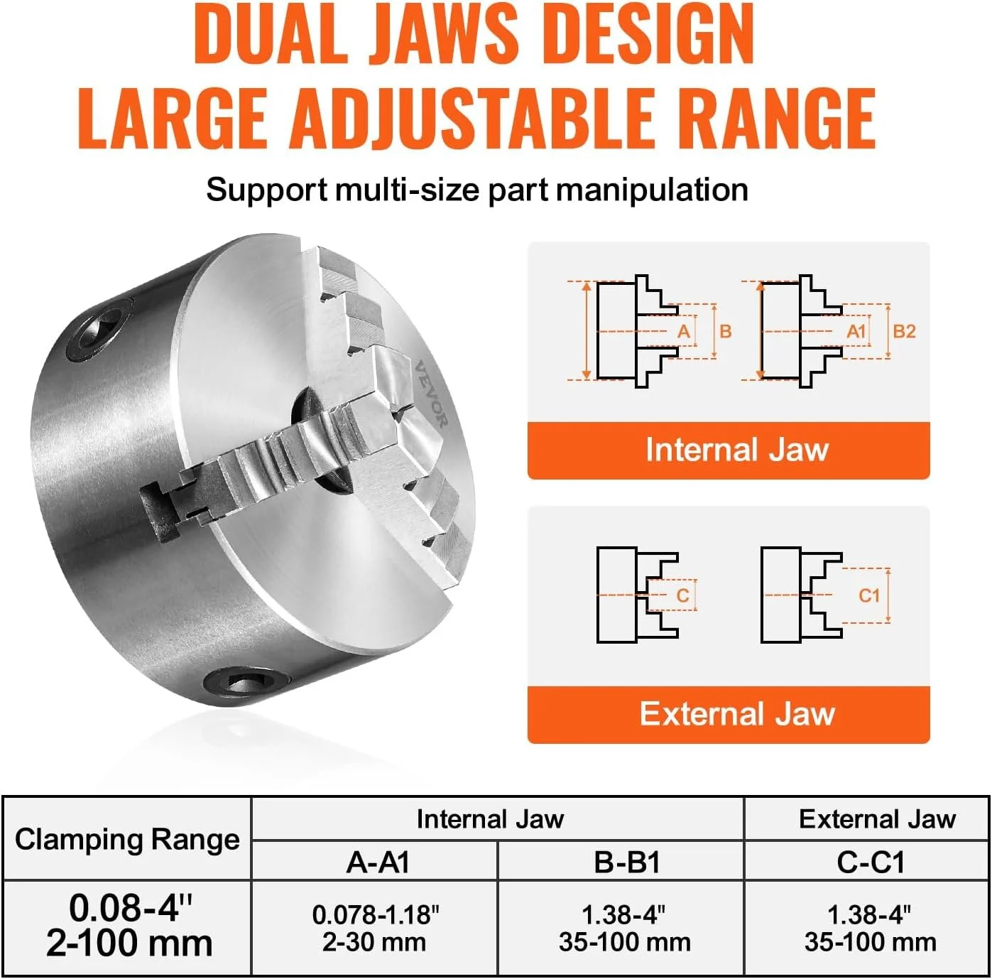 Токарний патрон VEVOR K11-100 100мм, фото №4