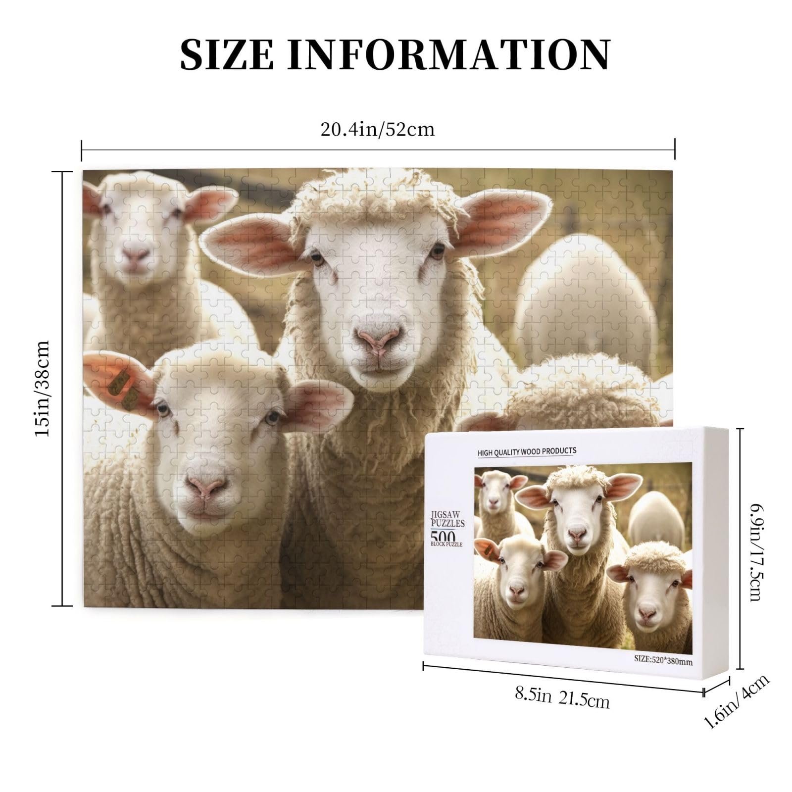 Пазл Sheep and Lambs 500 деталей деревянный 52 x 38 см, фото №4