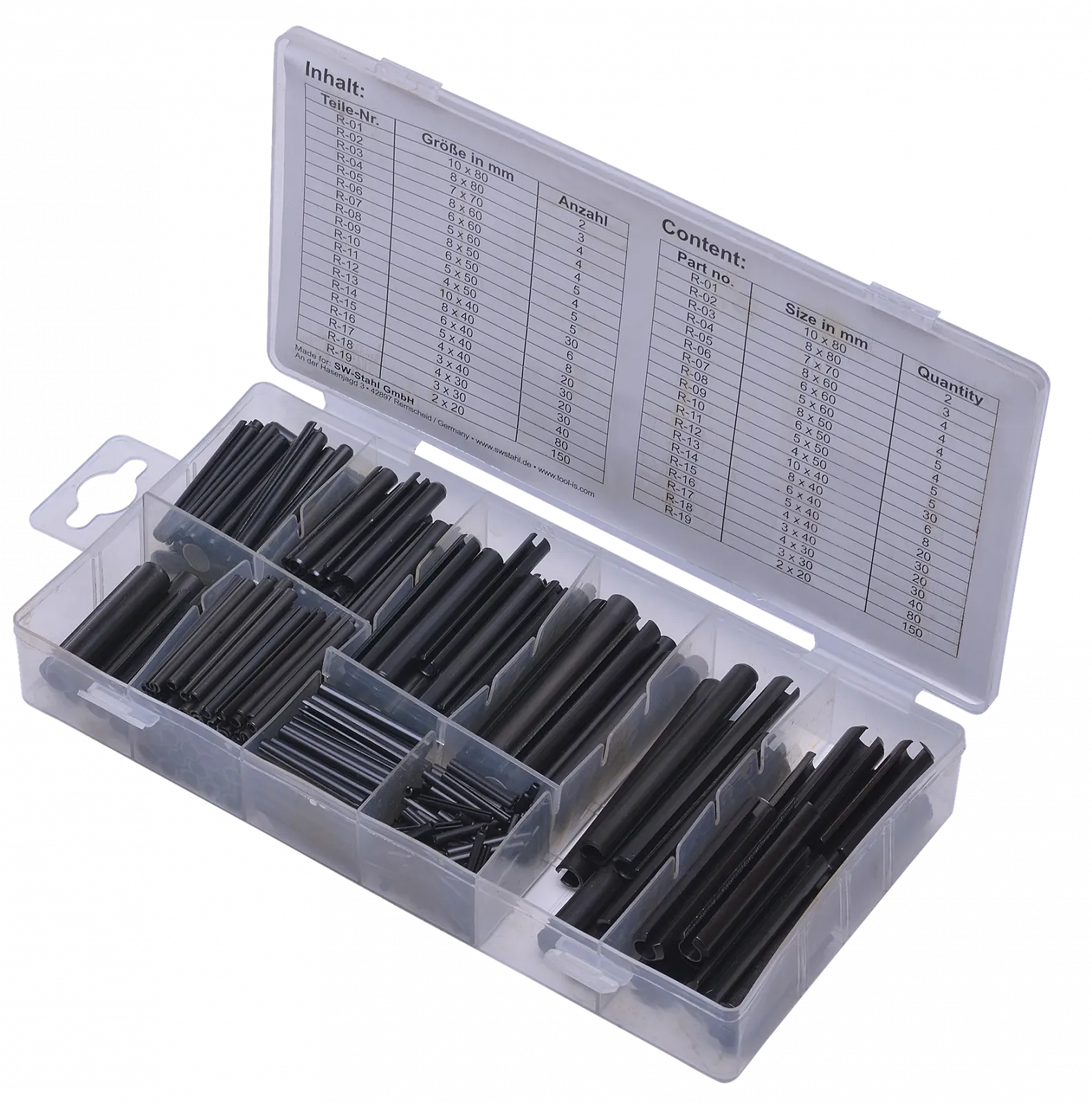 Набор пружинных штифтов SW-STAHL S8054 450 предметов, фото №1