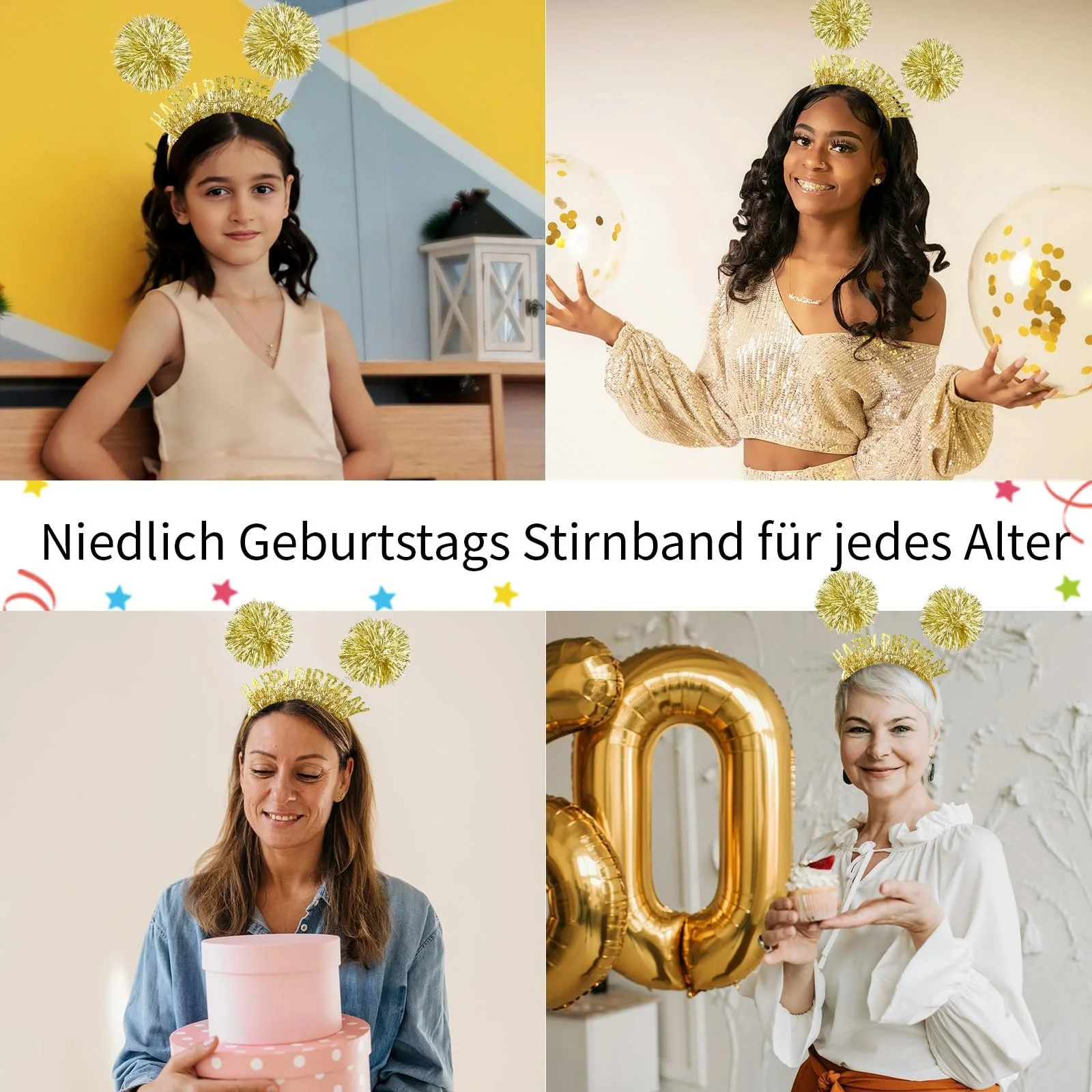 Обруч З Днем народження Golden "Happy Birthday", фото №6