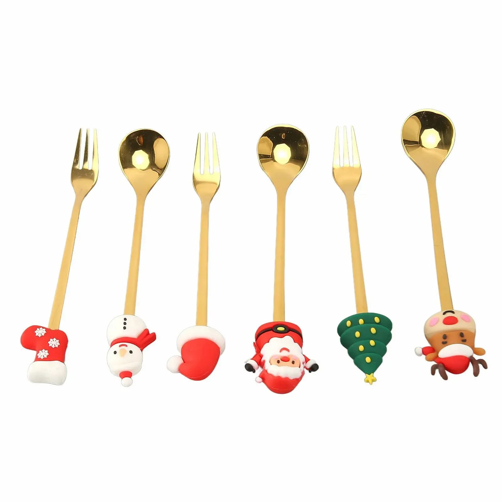 Дитячий Набір Столових Приборів У Різдвяному Дизайні, Нержавіюча Сталь-Силікон з Довгою Ручкою, фото №2