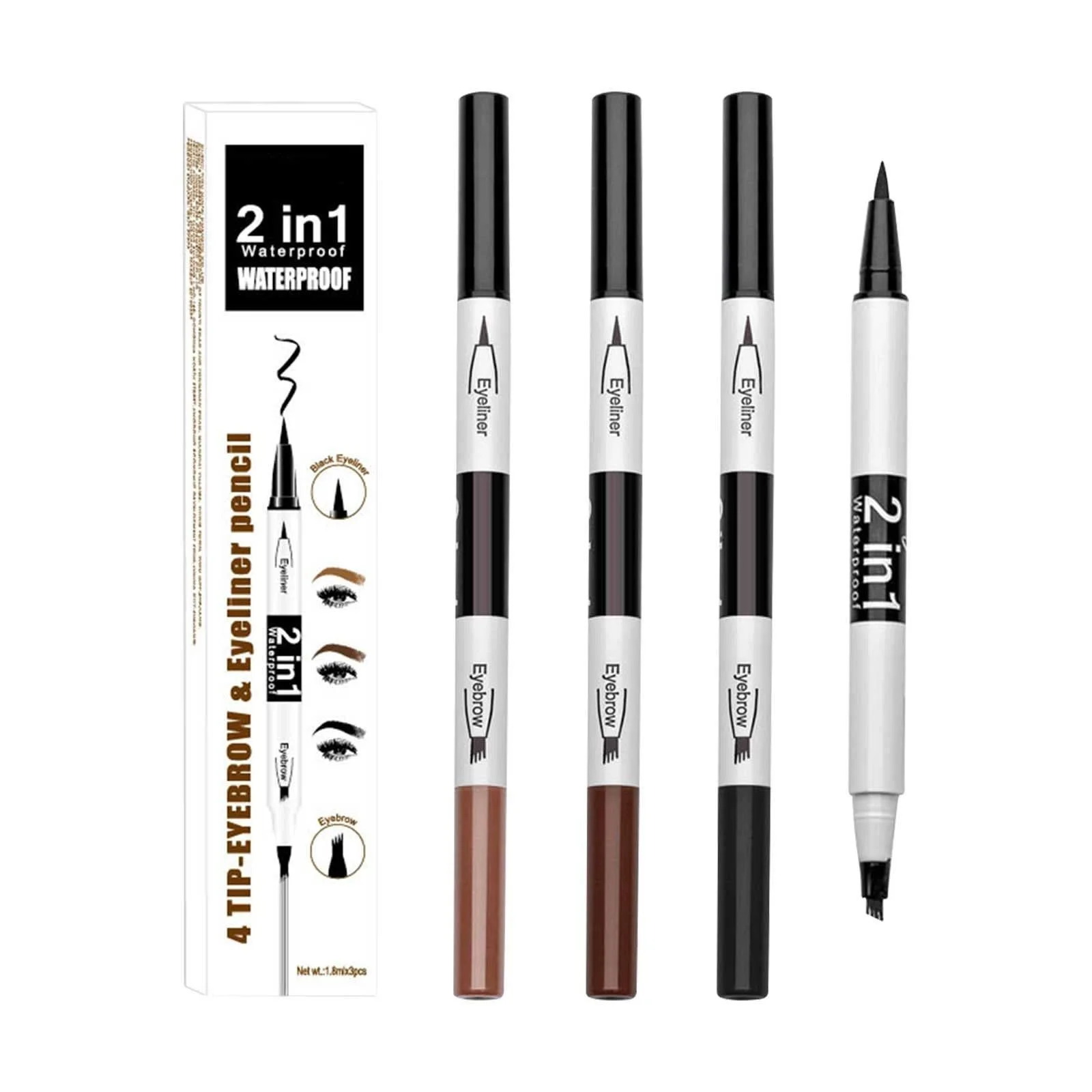 Двусторонняя Подводка для глаз Non Staining Water Eyebrow Pencil Waterproof Long Lasting Depigmentation Four Fork Set Waterproof Lazy Eyebrow Pencil Eyeliner 3 Sets of 6 мл (Черный,), фото №1