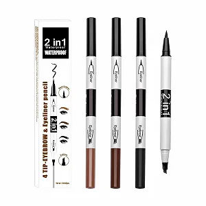 Двусторонняя Подводка для глаз Non Staining Water Eyebrow Pencil Waterproof Long Lasting Depigmentation Four Fork Set Waterproof Lazy Eyebrow Pencil Eyeliner 3 Sets of 6 мл (Черный,) - Фото 1