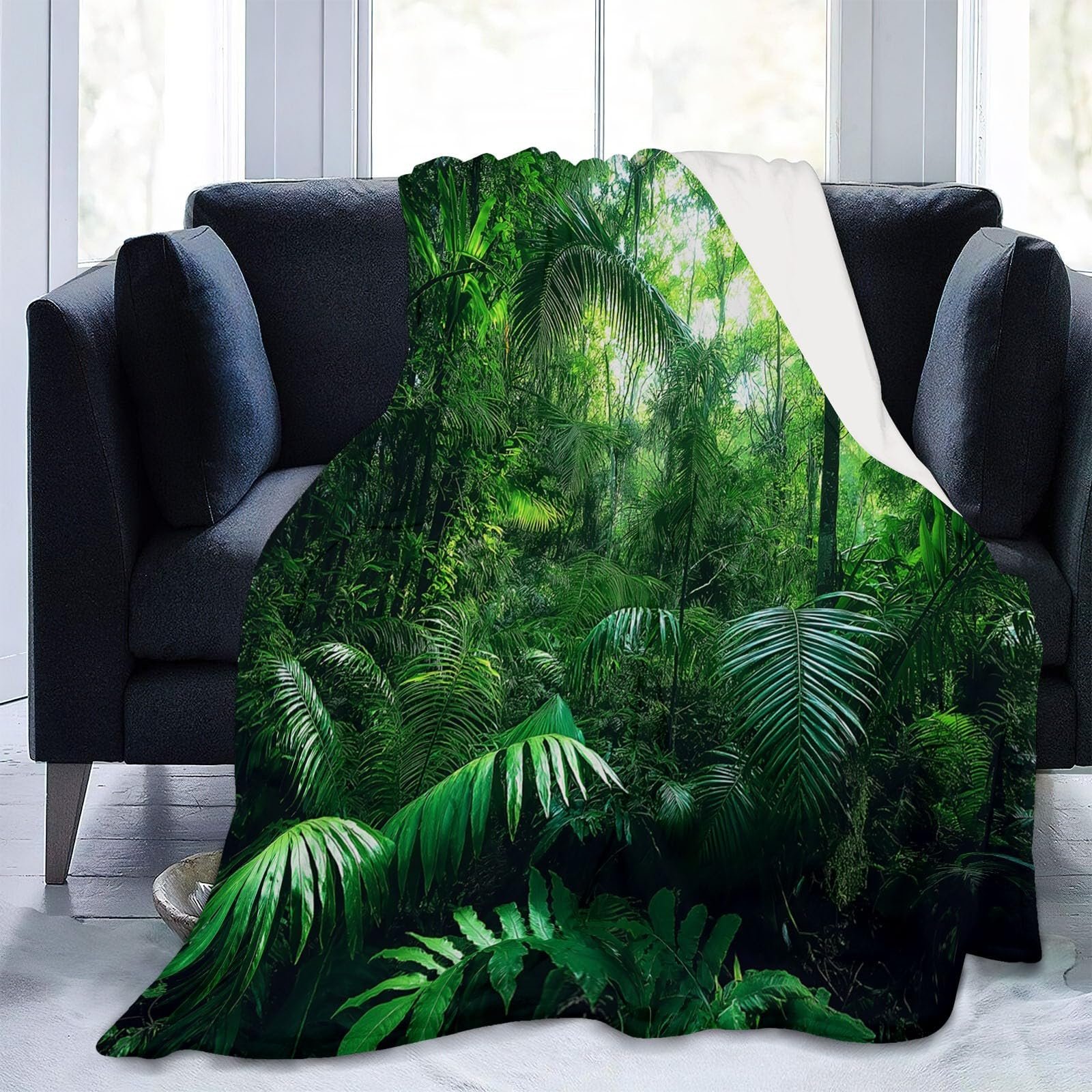 Покривало Фланель 220 x 240 см, М'яка ковдра, Тропічний ліс, Зелений, фото №3 Покривало Фланель 220 x 240 см, М'яка ковдра, Тропічний ліс, Зелений, фото №3