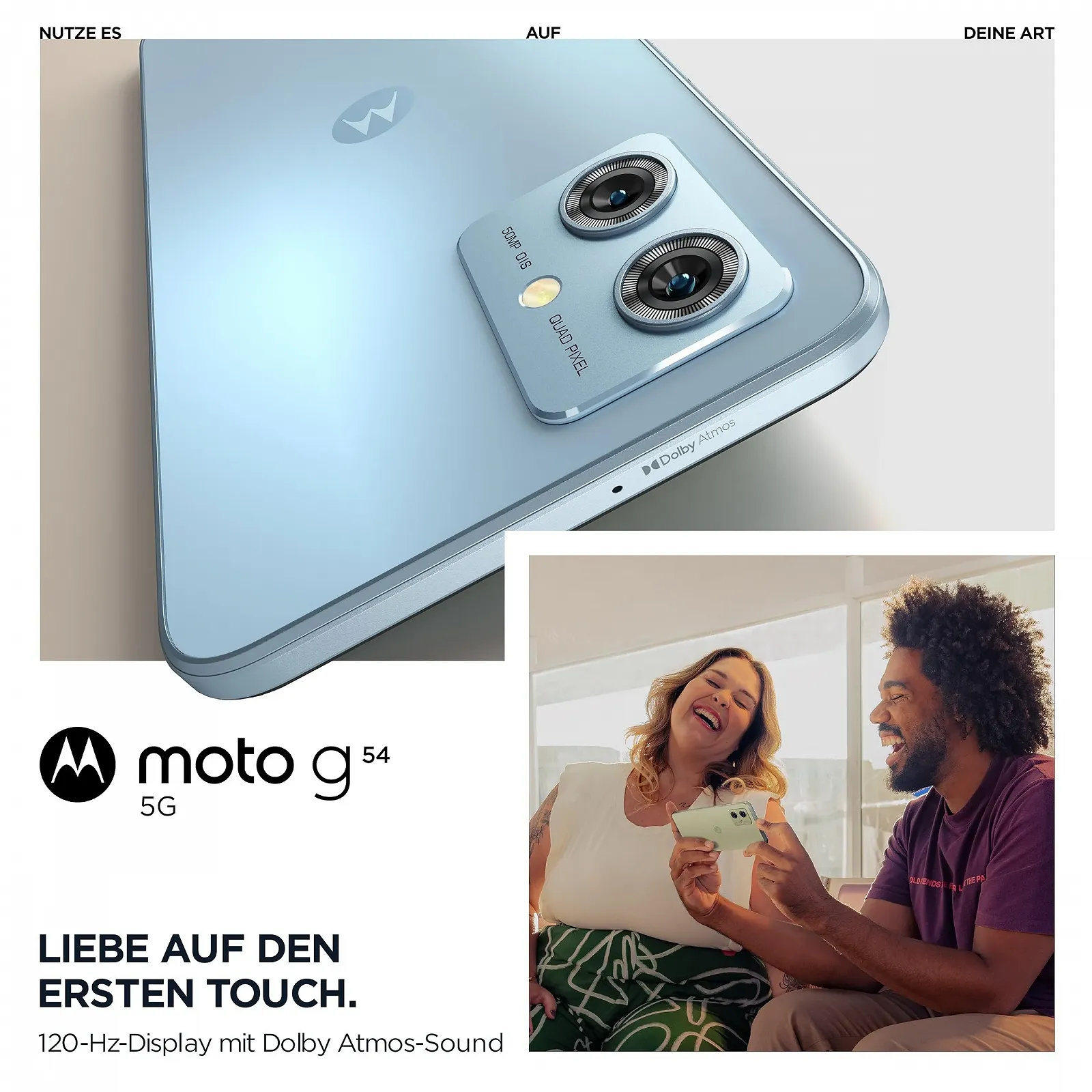 Смартфон Motorola moto g54 5G 6.5" FHD+ 50MP 8/256GB 5000mAh Android 13 Glacier Blue із захисним чохлом, фото №2