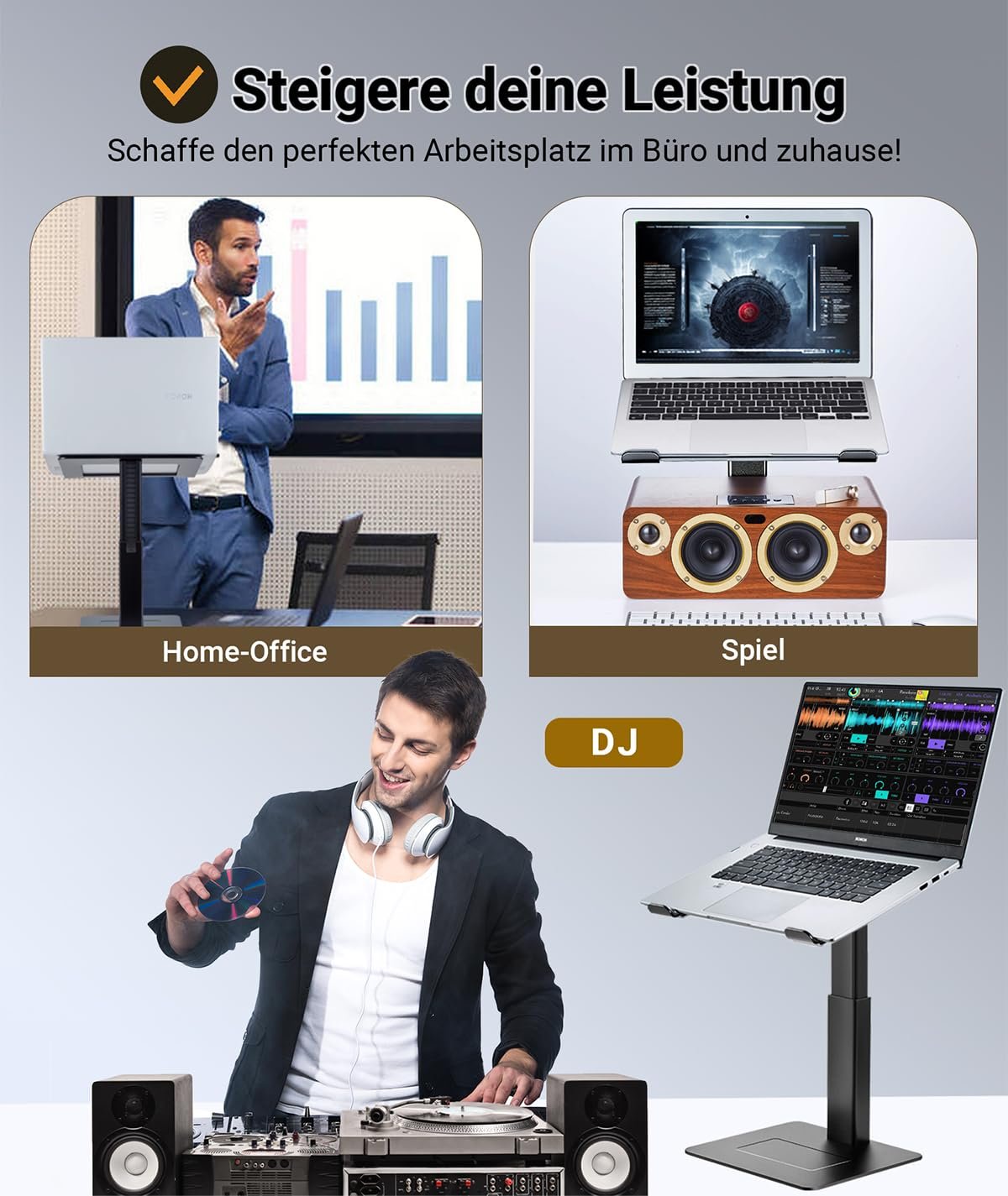 Подставка для ноутбука регулируемая по высоте Серебристая, фото №4