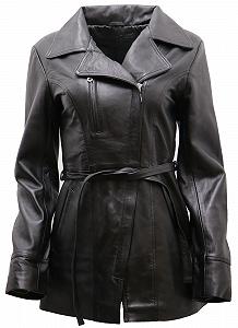 Кожаная куртка Infinity Leather Женская Черный Коричневый Рыжий Наппа Кожа Длинная Куртка Циклиста с Поясом - Фото 1