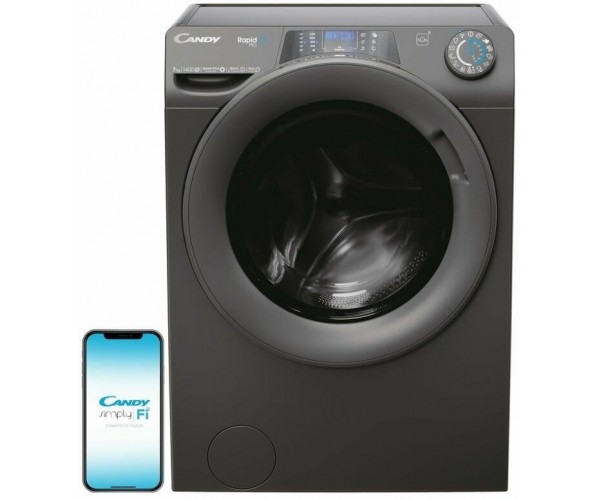 Candy Пральна машина фронтальна 7кг 1400 A 45см дисплей пара інвертор cріблястий, фото №2