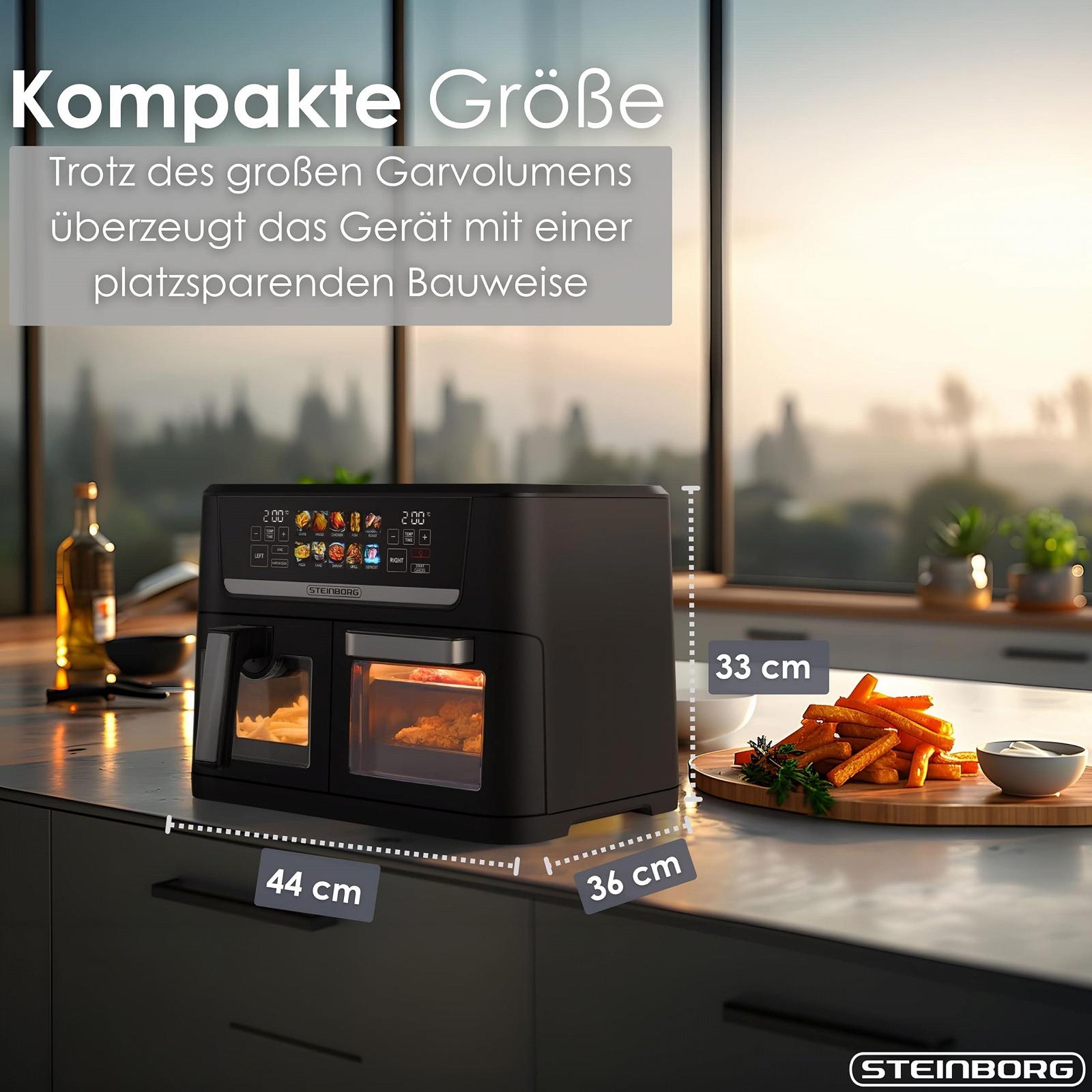 Мультипечь Steinborg XXL Hot Air Fryer Dual Zone 14 L (8L + 6L) 1700W 10 программ 60-200°C Black, фото №9 Мультипечь Steinborg XXL Hot Air Fryer Dual Zone 14 L (8L + 6L) 1700W 10 программ 60-200°C Black, фото №9