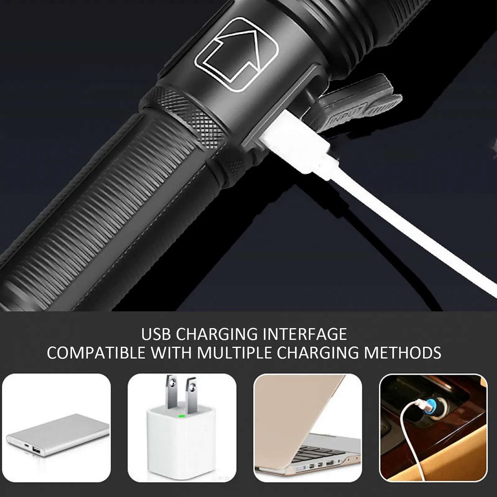 Фонарь Pilipane Zoom Электрический Индикатор заряда USB Перезаряжаемый Сильный Яркость P70 Алюминиевый сплав ABS 16.5 x 4 см 218 г, фото №8