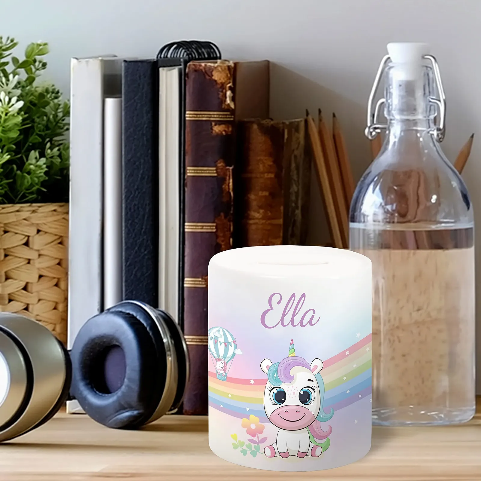 Скарбничка керамічна Персоналізована Веселка Єдиноріг, фото №5