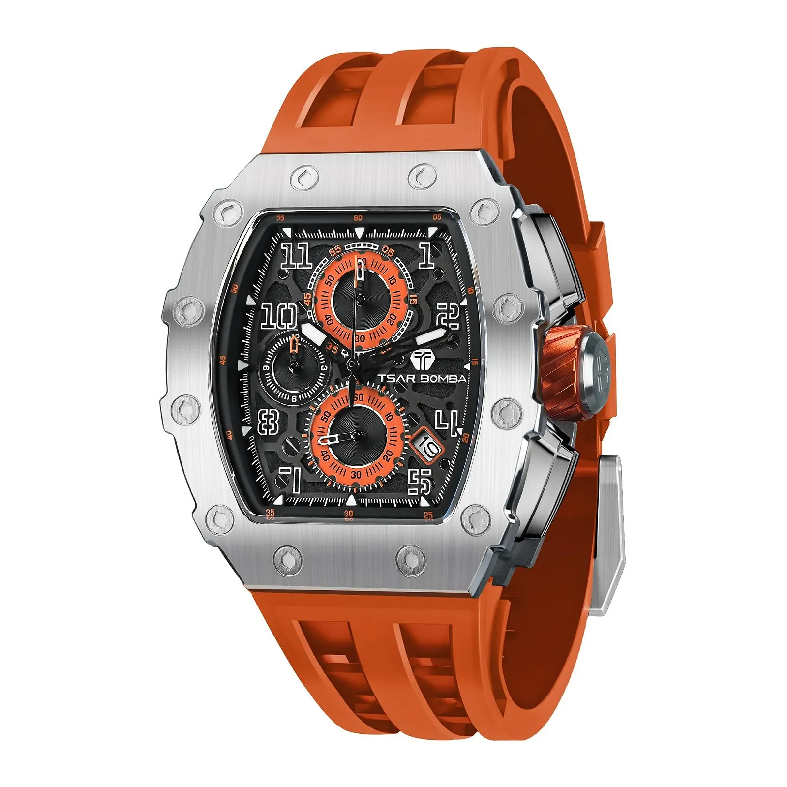 Мужские часы Квадратные Аналоговые TSAR BOMBA 50 м Водонепроницаемые Tonneau Хронограф Спортивный Дизайн Ночные часы с Резиновым Ремешком, фото №1 Мужские часы Квадратные Аналоговые TSAR BOMBA 50 м Водонепроницаемые Tonneau Хронограф Спортивный Дизайн Ночные часы с Резиновым Ремешком, фото №1