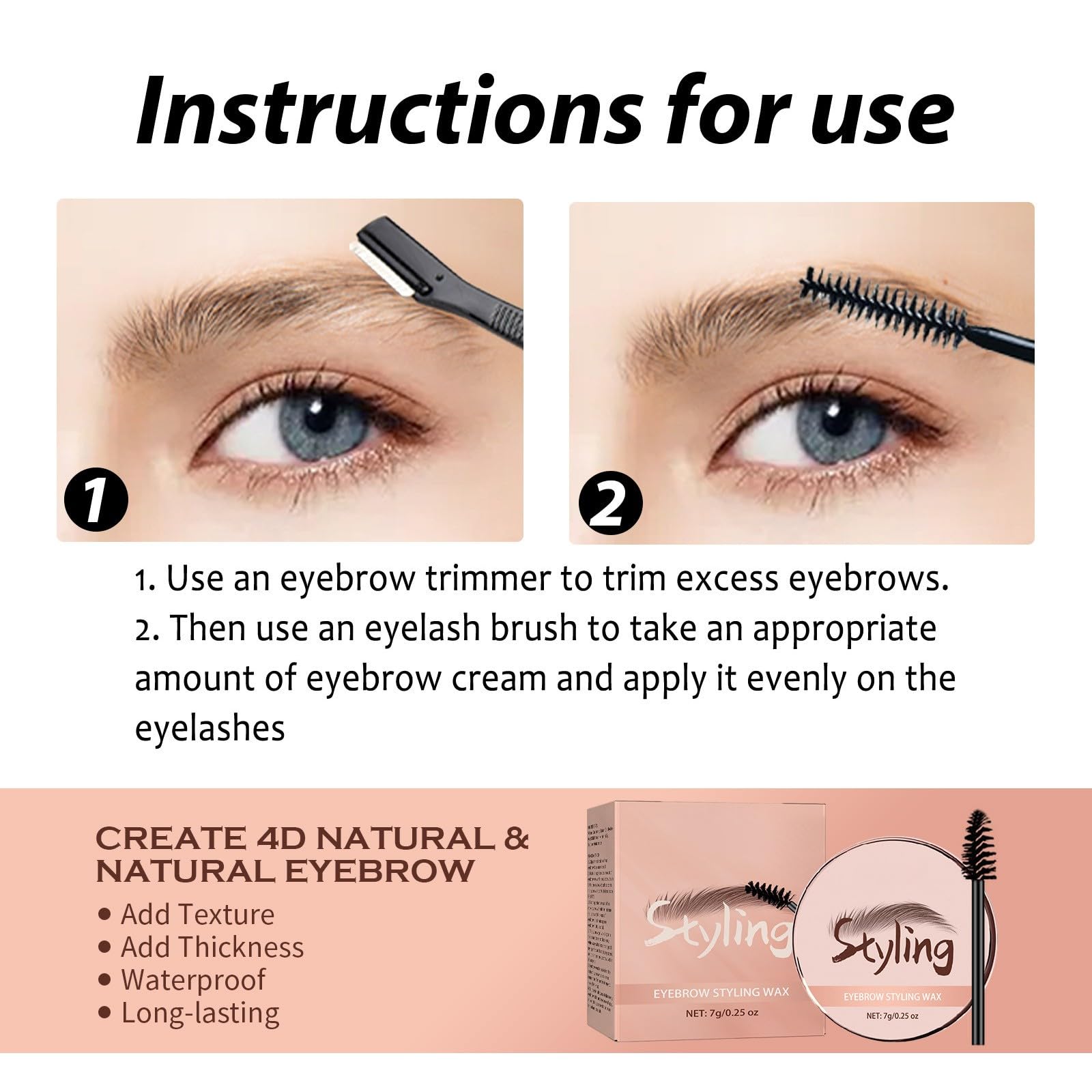 Гель для брів Langlebige Wasserdichte Augenbrauengel Прозорий рожевий, фото №5