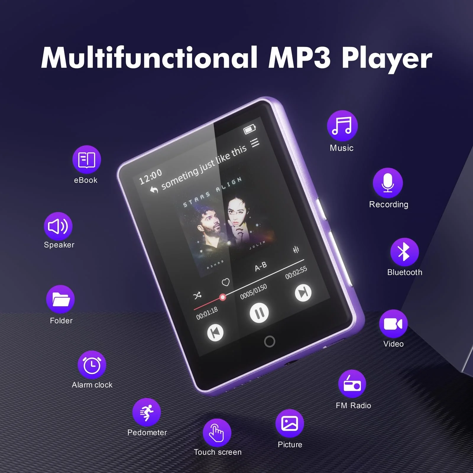 MP3-плеєр 64 GB Bluetooth 5.3, 2.8-дюймовий сенсорний екран, динамік, радіо, функція запису, фото №4