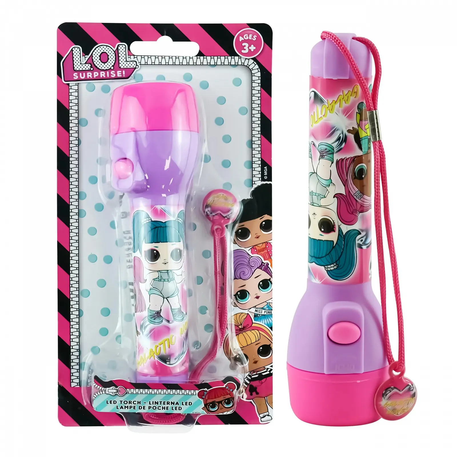 Світлодіодний ліхтарик LOL Surprise 21 см, регульований ремінець безпеки, аварійний на батарейках, пластик, для кемпінгу, походів, для дітей від 3 років, фото №1