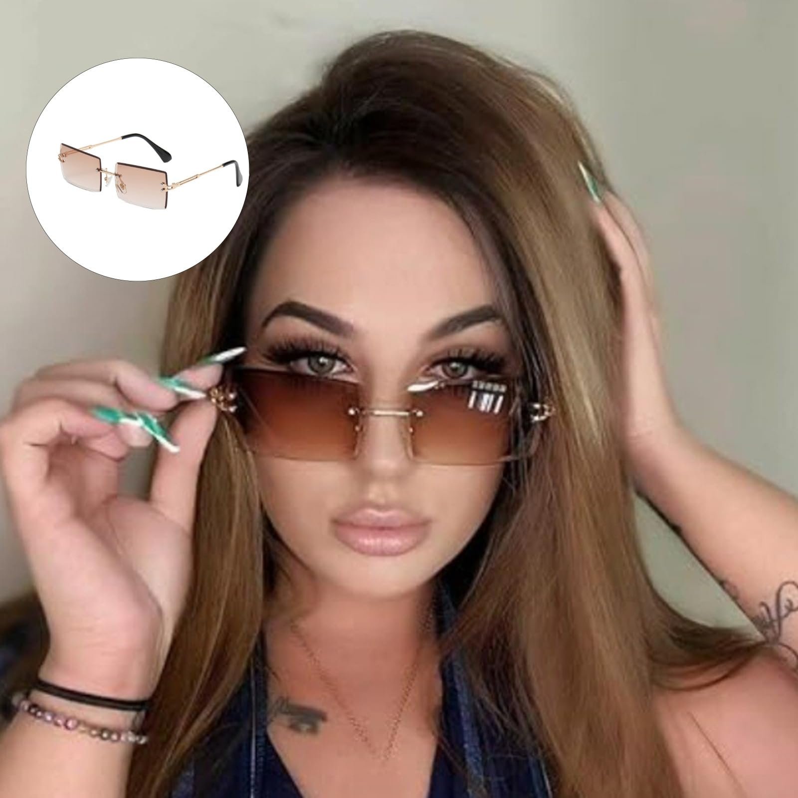 Солнцезащитные очки Без оправы Винтажные Gativs Прямоугольные Slim (Унисекс) 1, фото №6