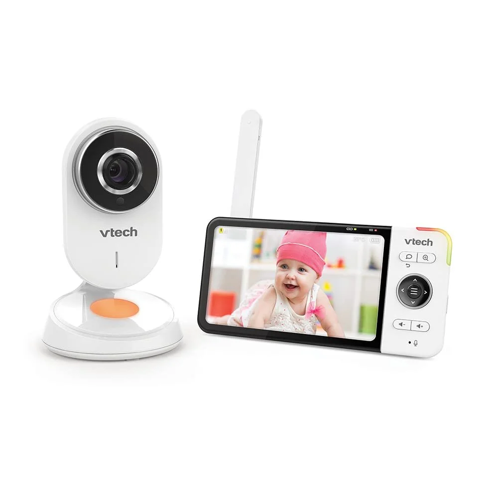 Відеоняня VTech BM818, 5-дюймовий ультратонкий HD-дисплей, нічник та колискові 720p, білий, фото №1