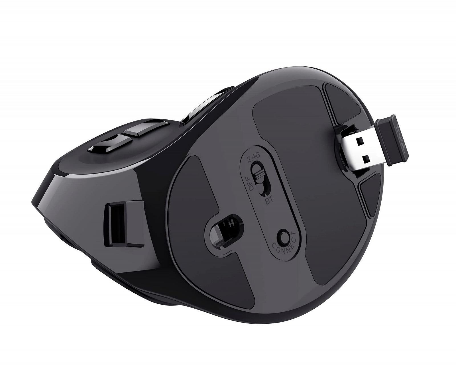 Мышь Trust Voxx Vertical Беспроводная, перезаряжаемая, эргономичная, Bluetooth и 2.4 GHz, 9 кнопок, 1200-2400 DPI, черная, фото №13
