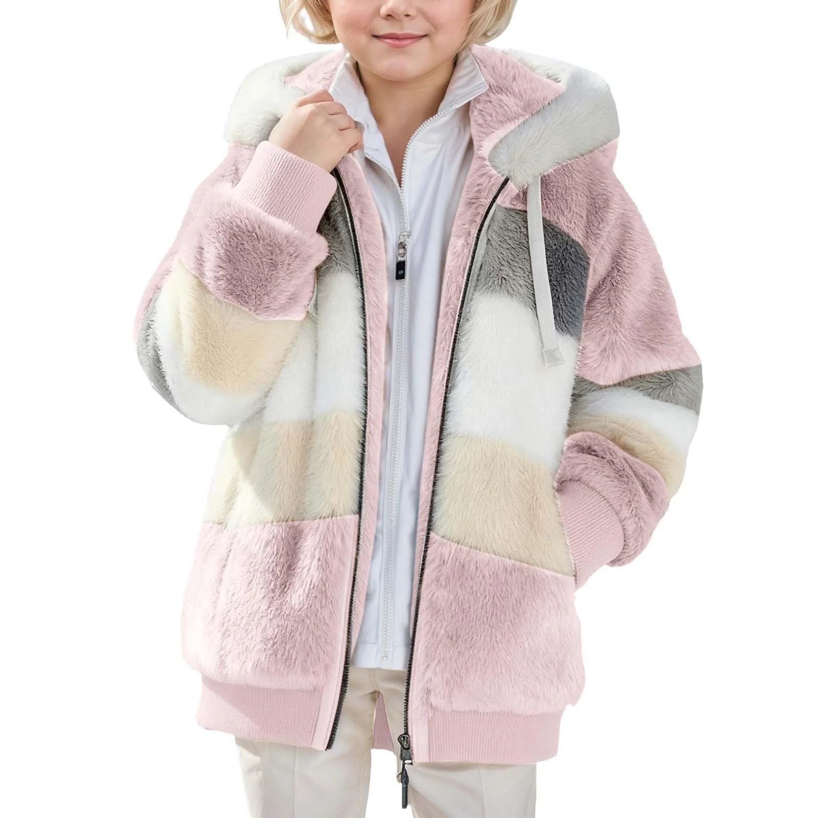 Куртка RuFengz Зимняя детская плюшевая с капюшоном Teddyjacke, теплая, повседневная флисовая куртка, удобная зимняя софтшелл куртка, мягкая куртка с молнией, фото №1