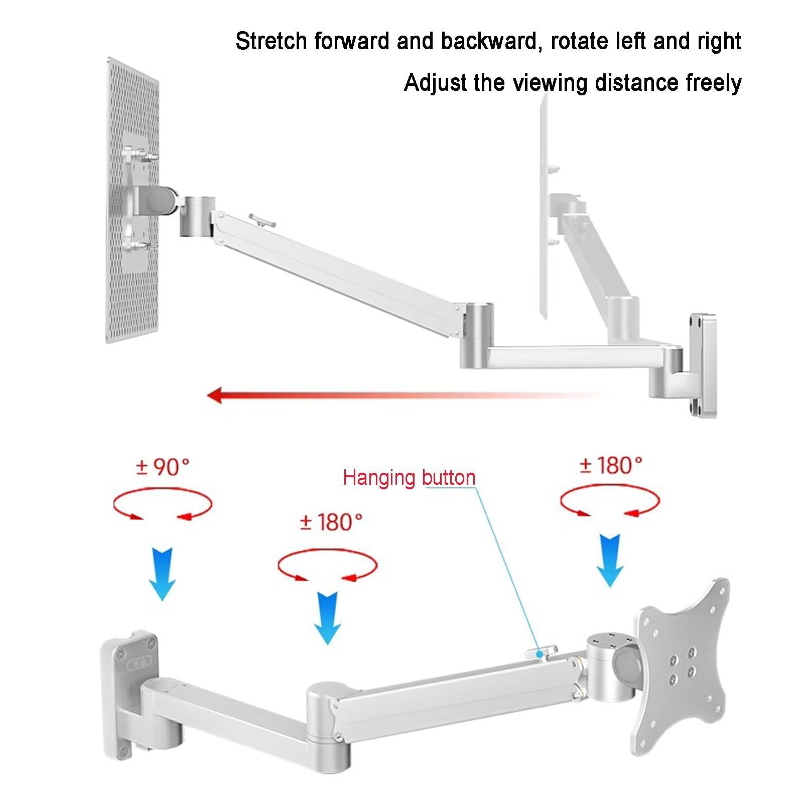 Регульоване настінне кріплення для ноутбука з вентильованою полицею з алюмінієвого сплаву, фото №3