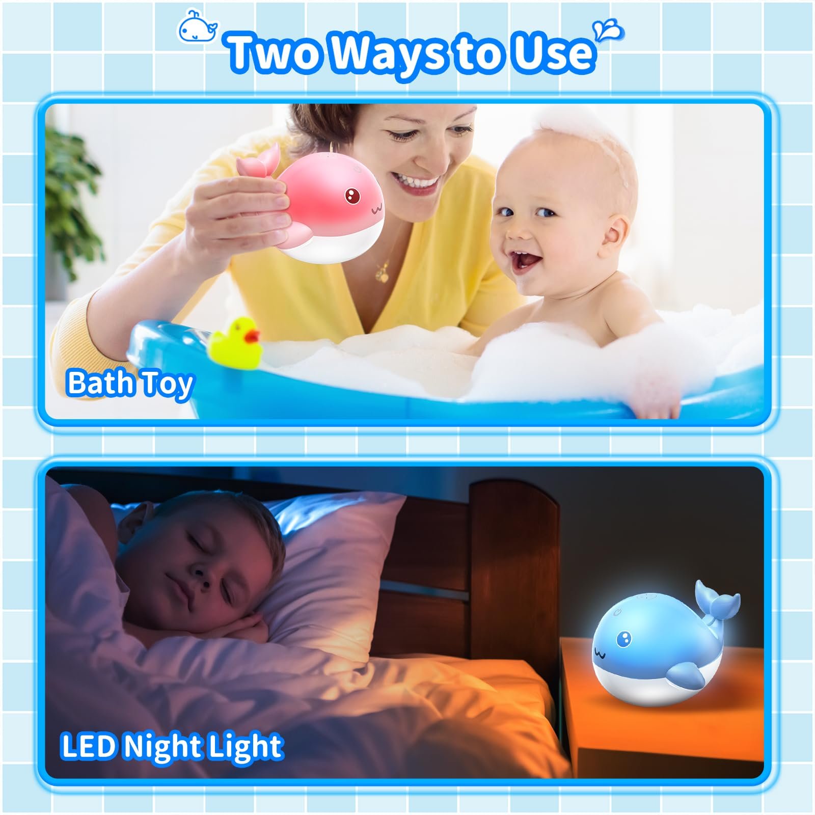 Игрушка для ванной Кит, светящийся, для малышей, Голубой, фото №6