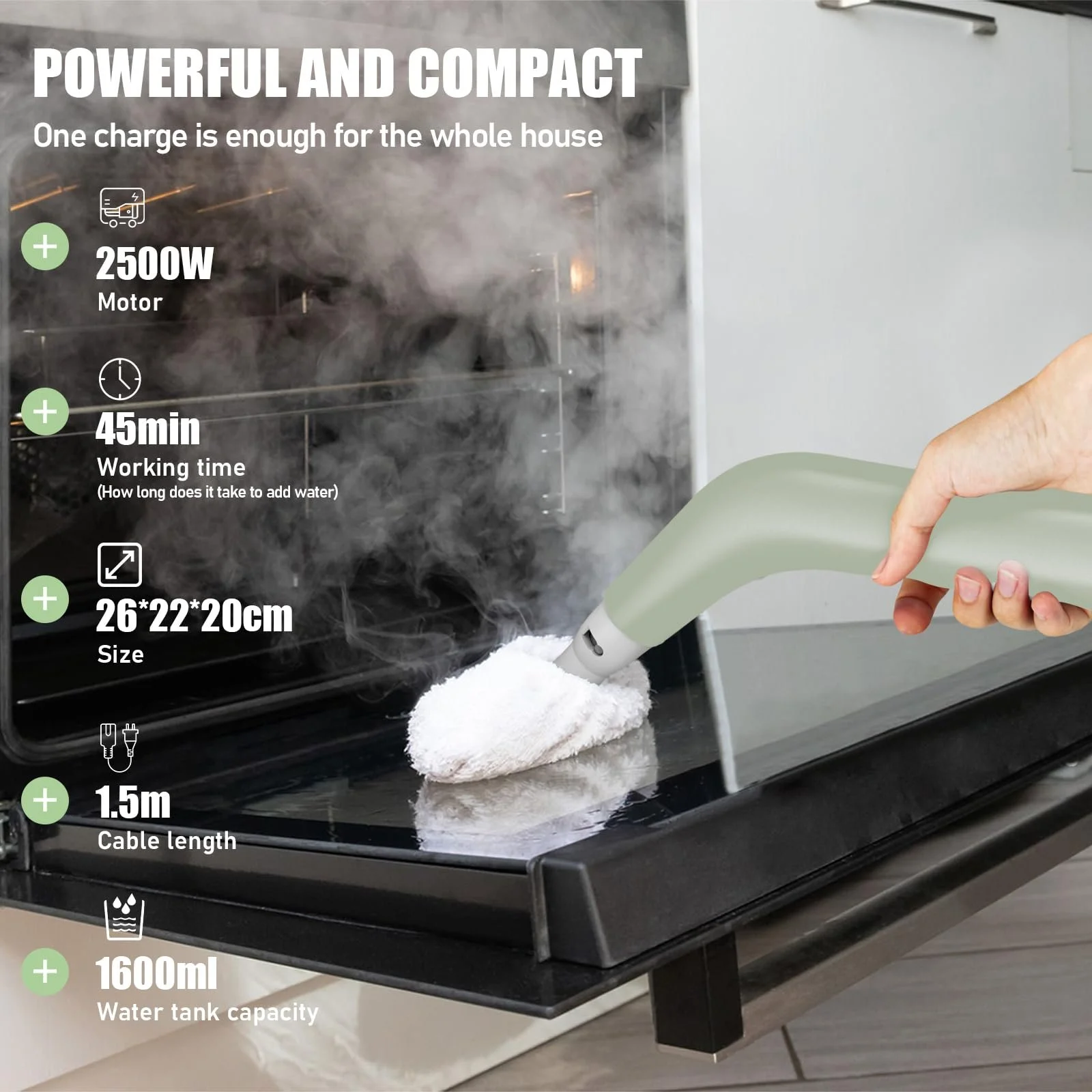 Ручний пароочисник 2500 Вт 6 насадок 1.6 л для меблів та кухні, фото №3 Ручний пароочисник 2500 Вт 6 насадок 1.6 л для меблів та кухні, фото №3