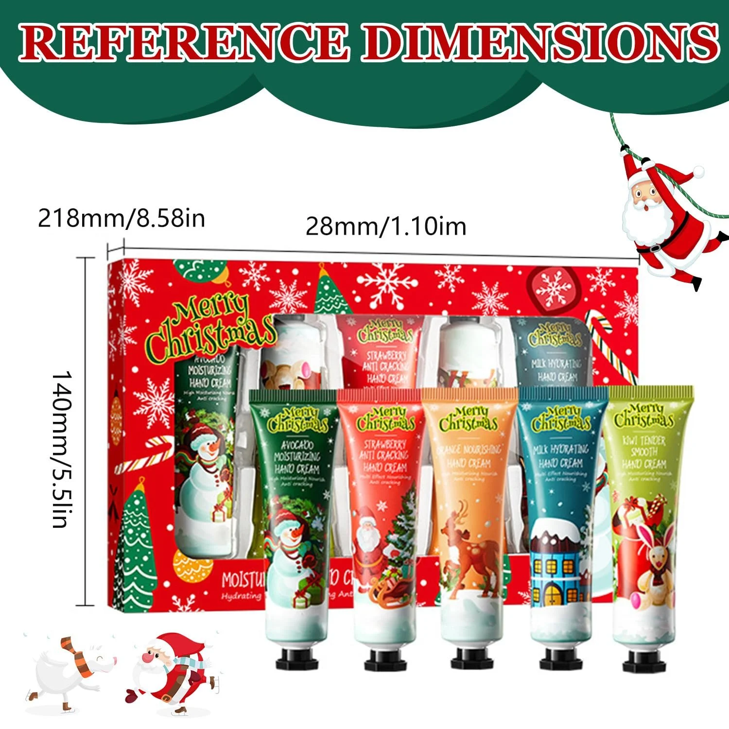 Крем для рук Набор Рождество, 5 шт Парфюмированный крем для рук, увлажняющий крем для рук и ног для сухой и потрескавшейся кожи рук, большой набор лосьона для рук для очень сухой кожи, фото №7