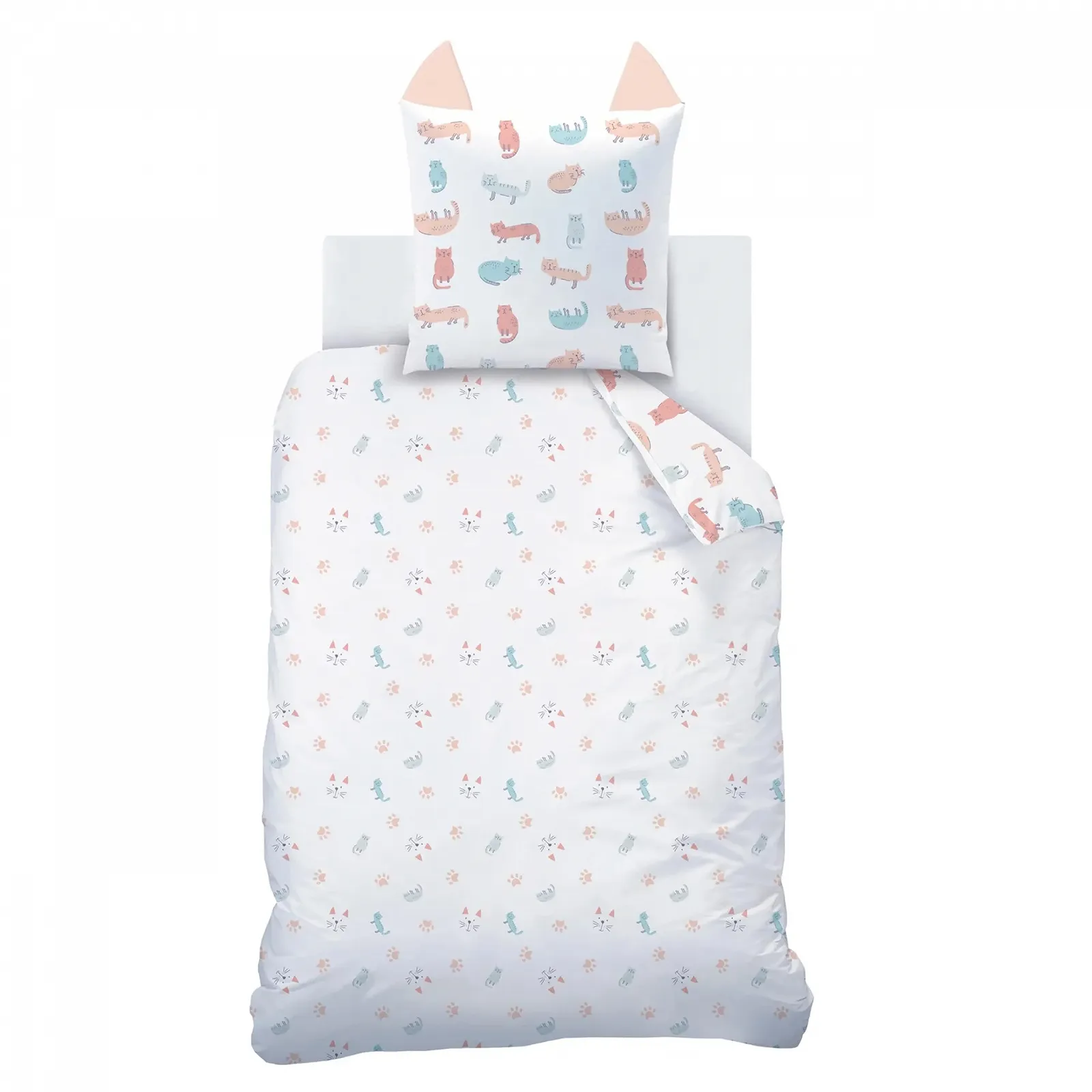 Комплект детского постельного белья MTOnlinehandel 135 x 200 см + 80 x 80 см, 100% хлопок, принт Cute Cat Meau, на молнии Кот, фото №3