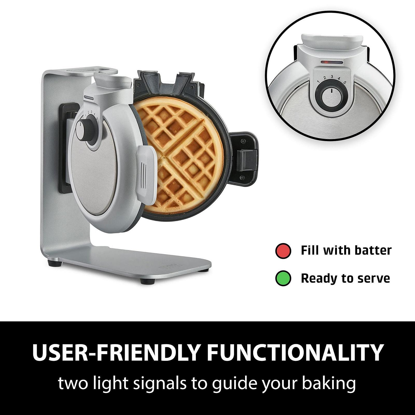 Вафельниця CASO WaffleUp Вертикальна для бельгійських вафель, 5 рівнів підсмажування, з подвійним антипригарним покриттям, срібляста, фото №7