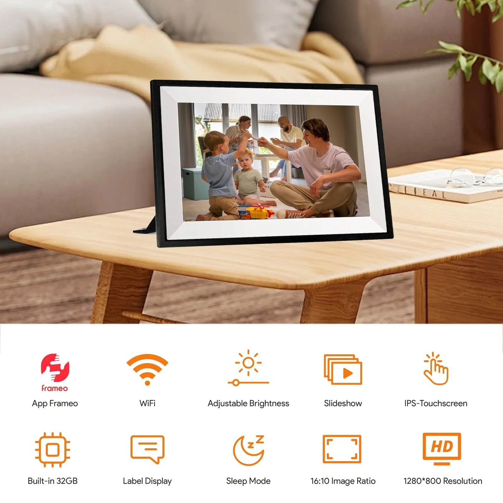 Цифровая фоторамка Aorpdd Frameo 10.1 дюйма WiFi 1280 x 800 HD IPS Сенсорный экран 32 GB Черная и белая, фото №2