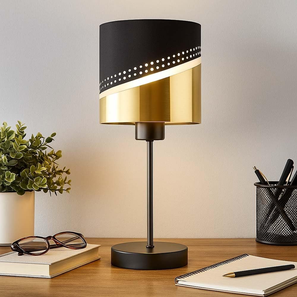 Настольная лампа GLOBO Textile Retro E27 15x38 см Black Gold, фото №2