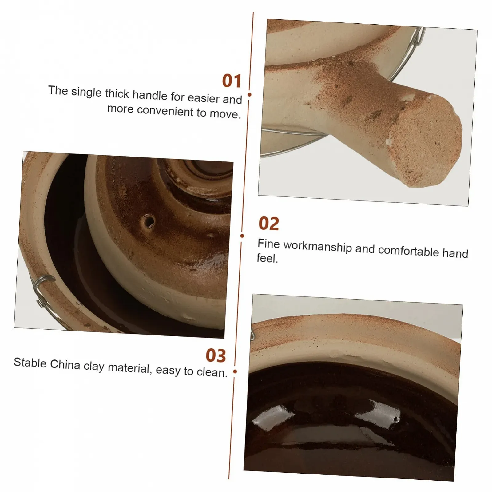 Кастрюля керамическая с ручкой традиционного обжига термостойкая для риса и тушения, фото №4