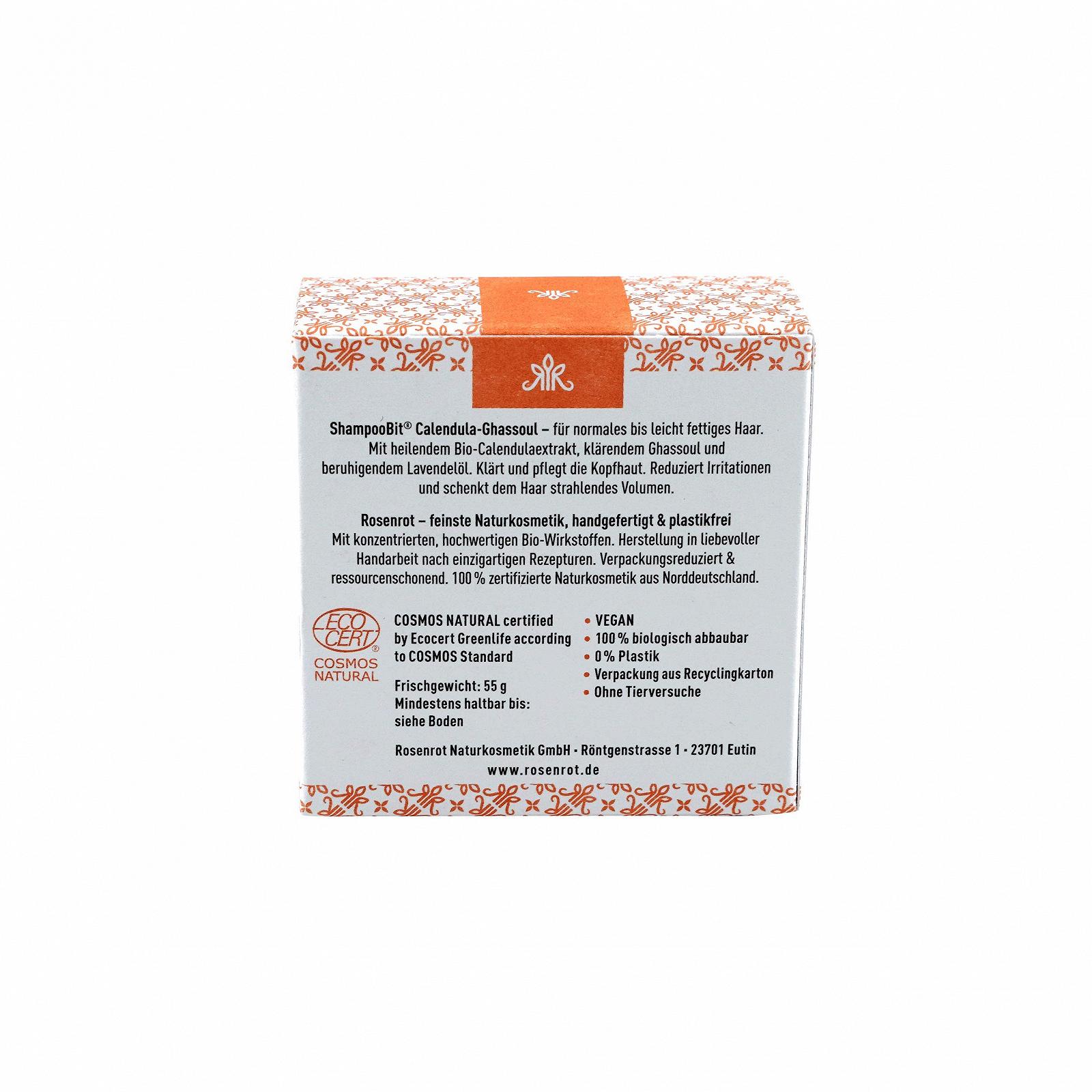 Твердий Шампунь Rosenrot Naturkosmetik Calendula Ghassoul 55г Для нормального волосся та чутливої шкіри голови, фото №4