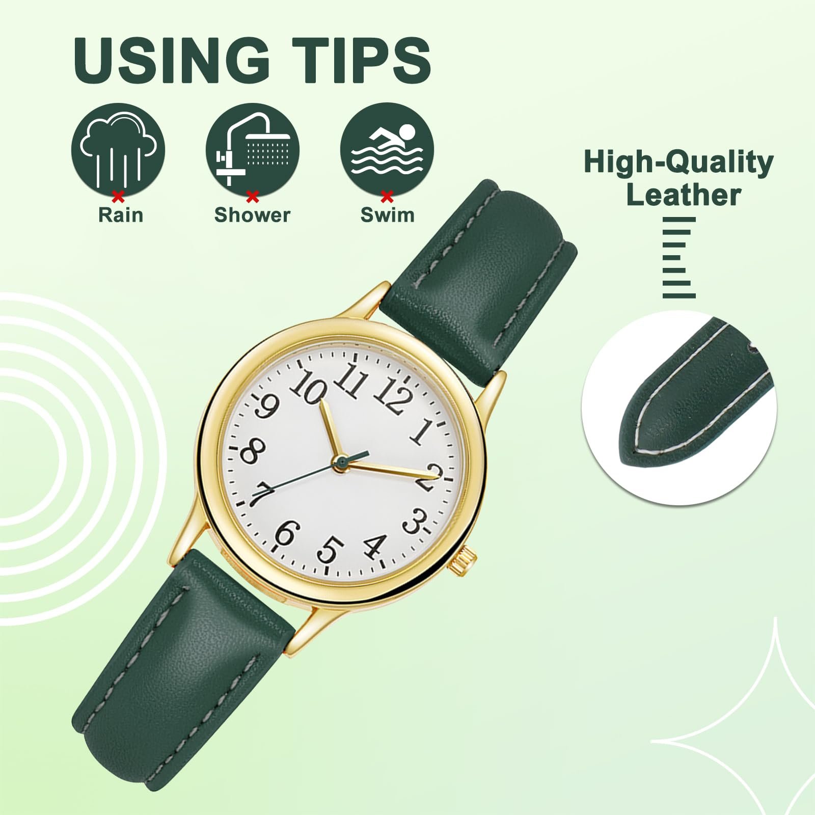 Часы наручные Ziyonix Женские Аналоговые Кварцевые Кожаный Зеленый, фото №6 Часы наручные Ziyonix Женские Аналоговые Кварцевые Кожаный Зеленый, фото №6