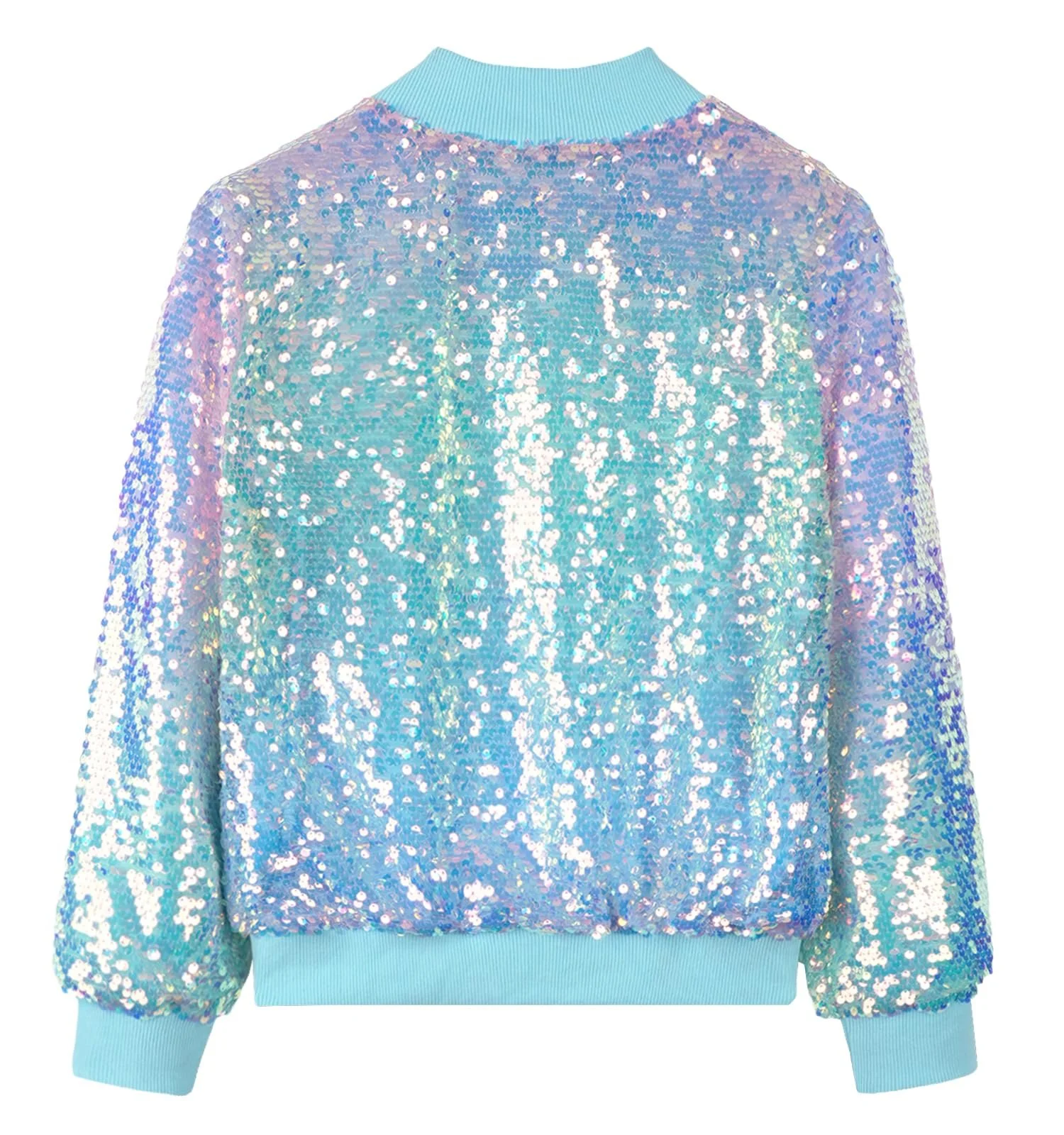 Куртка с блестками для девочек, бомбер с длинными рукавами, градиент с блестками, застежка-молния, карманы, верхняя одежда с блестками для детей, фото №3