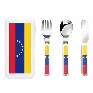 Набір дитячих столових приборів з трьох предметів з прапором Венесуели багаторазовий - Фото 1