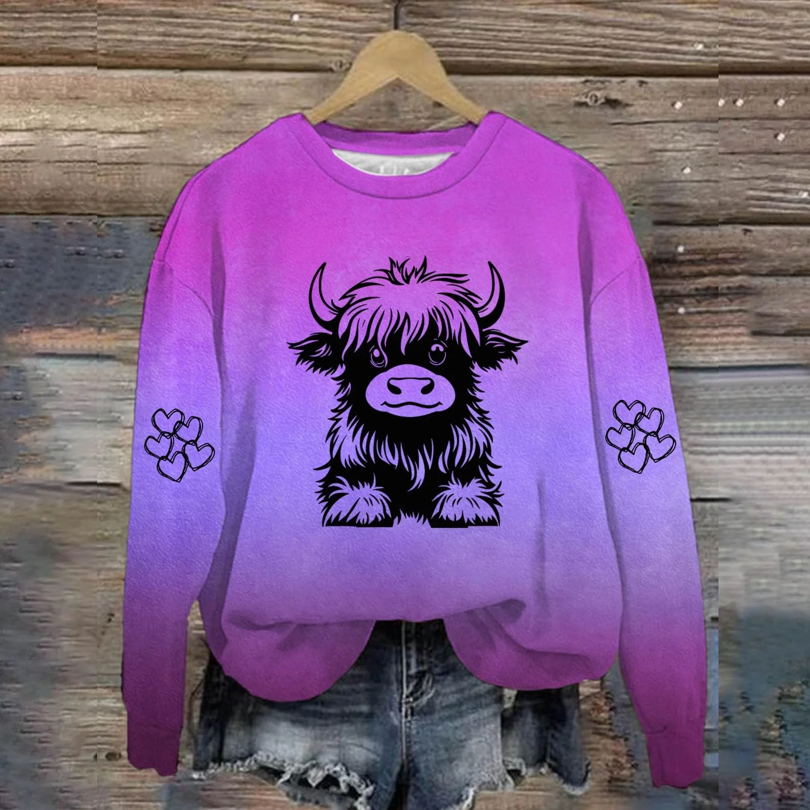 Пуловер Komiseup Basic Круглый вырез Корова Узор Длинный рукав Свитшот M, фото №2