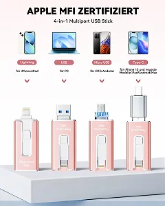USB-накопичувач SUDEHO 256 ГБ 4 в 1 MFi Certified Рожевий металік synthetic.ua - Фото 1