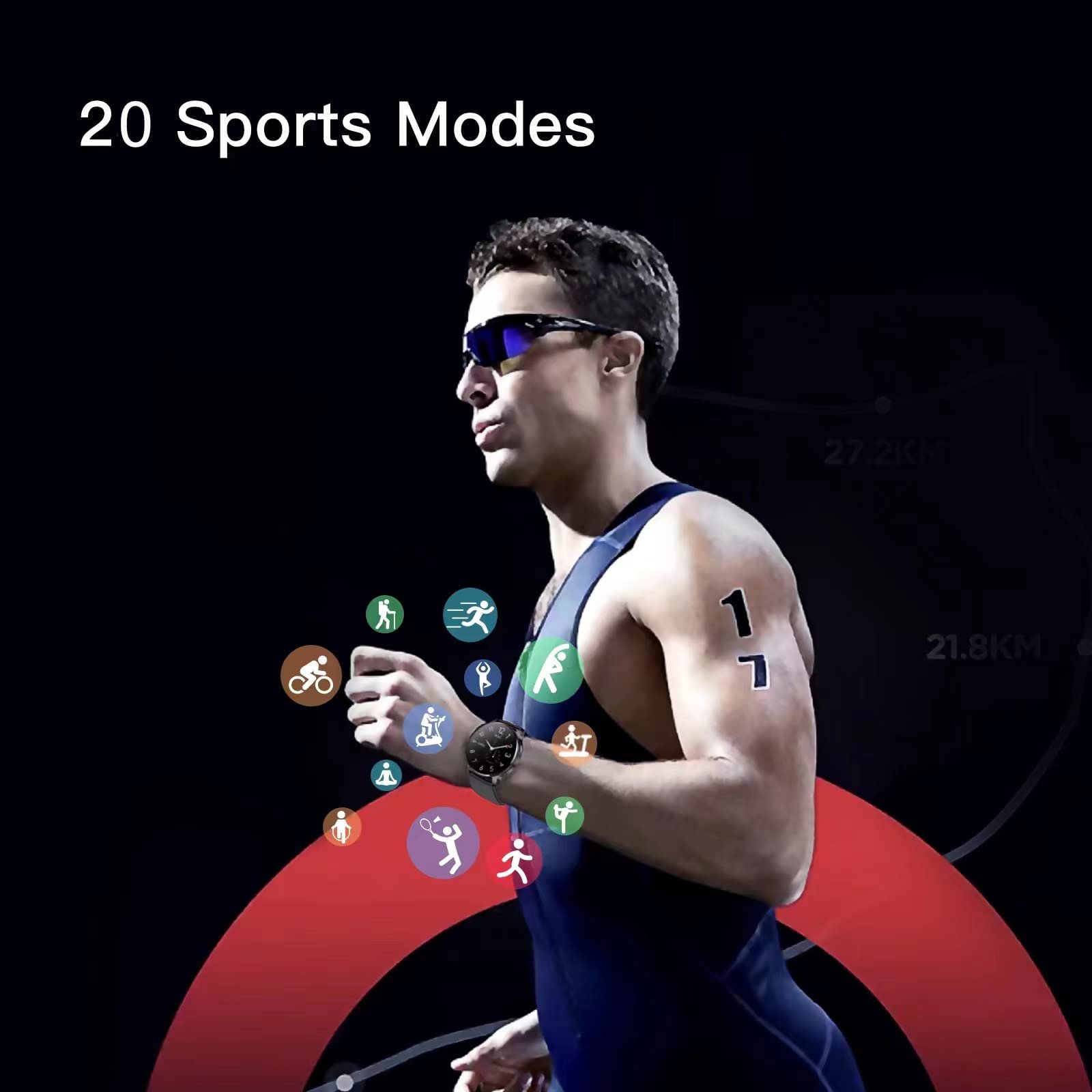 Смарт-годинник Круглий 360 x 360 IP67 Водонепроникний Вимірювання пульсу SpO2 Вимірювання артеріального тиску 20 спортивних режимів Сповіщення додатків, фото №3