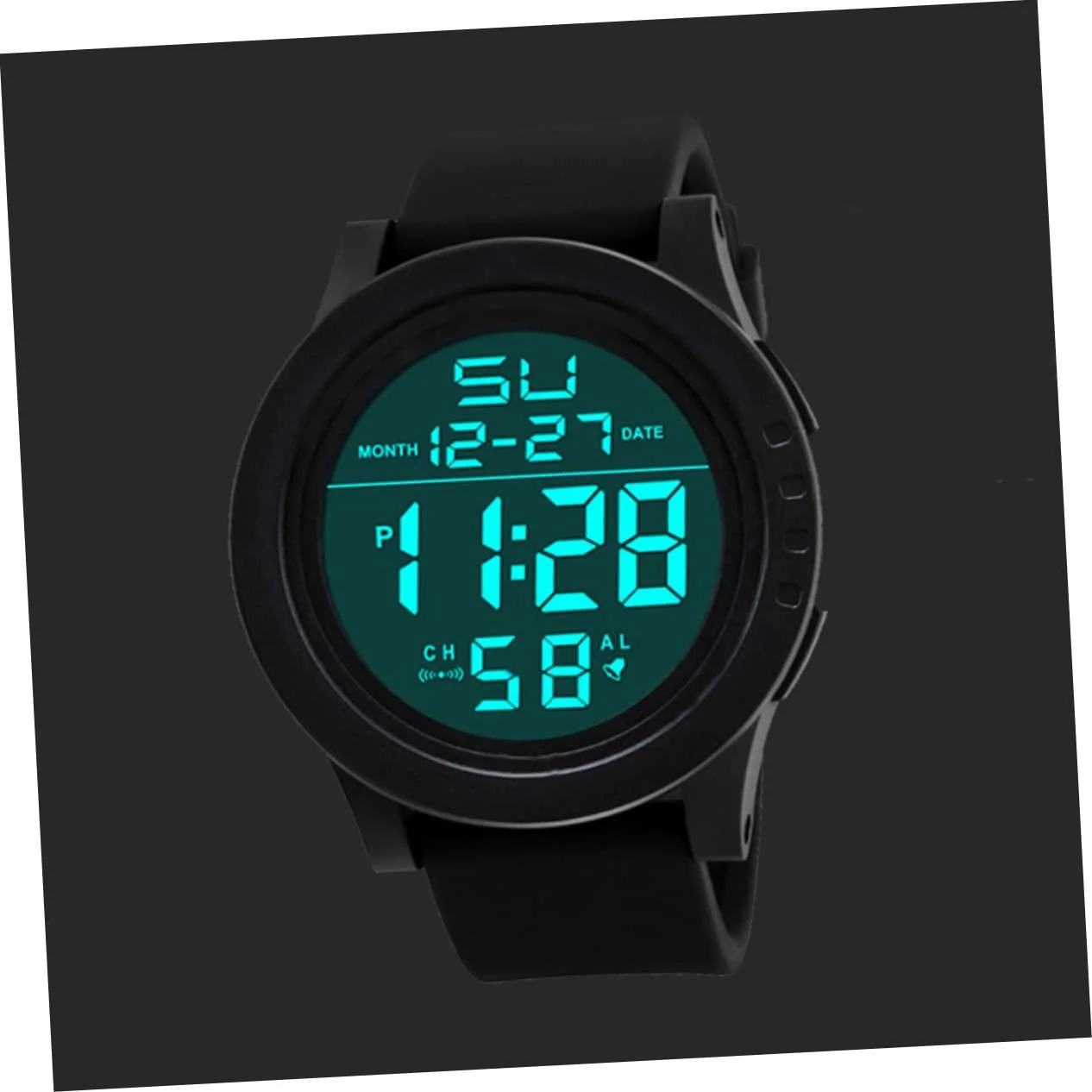 Цифровые часы OATIPHO водонепроницаемые с датчиком свечения, солнечной батареей и светодиодной подсветкой, черные кварцевые часы, мужские часы-хронограф на солнечной батарее с большим экраном, черные, фото №2