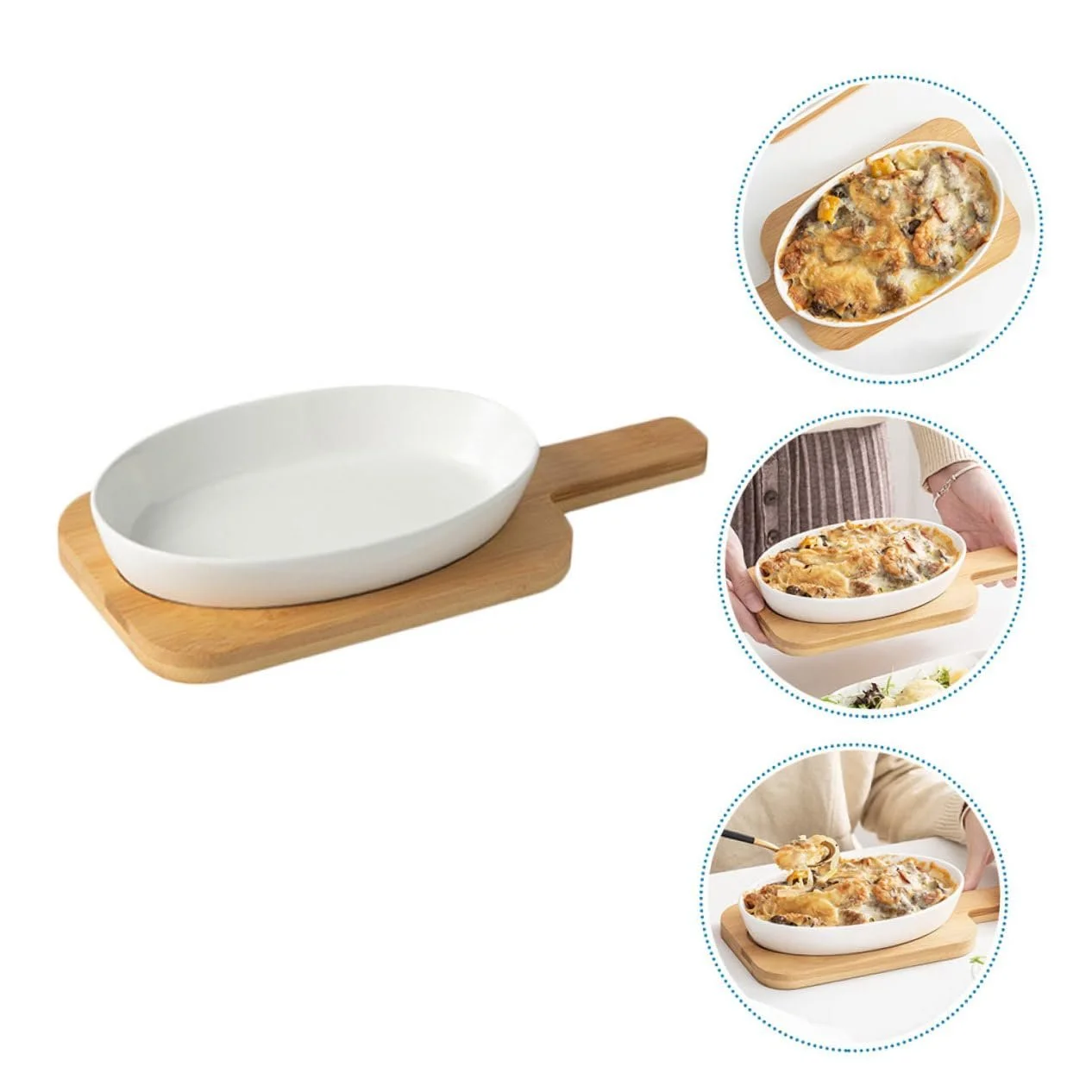 Форма для запекания керамическая овальная с деревянной подставкой, фото №2 Форма для запекания керамическая овальная с деревянной подставкой, фото №2