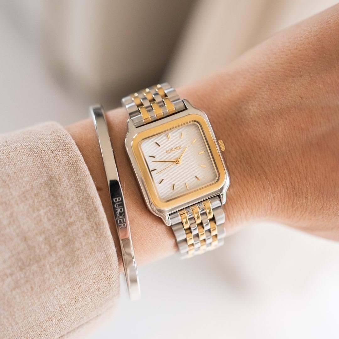 Часы BURKER Macy Женские Квадратные Часы Женский Браслет из звеньев Нержавеющая сталь Аналоговый Кварцевый 3 ATM Водонепроницаемые Золотой Серебряный, фото №4
