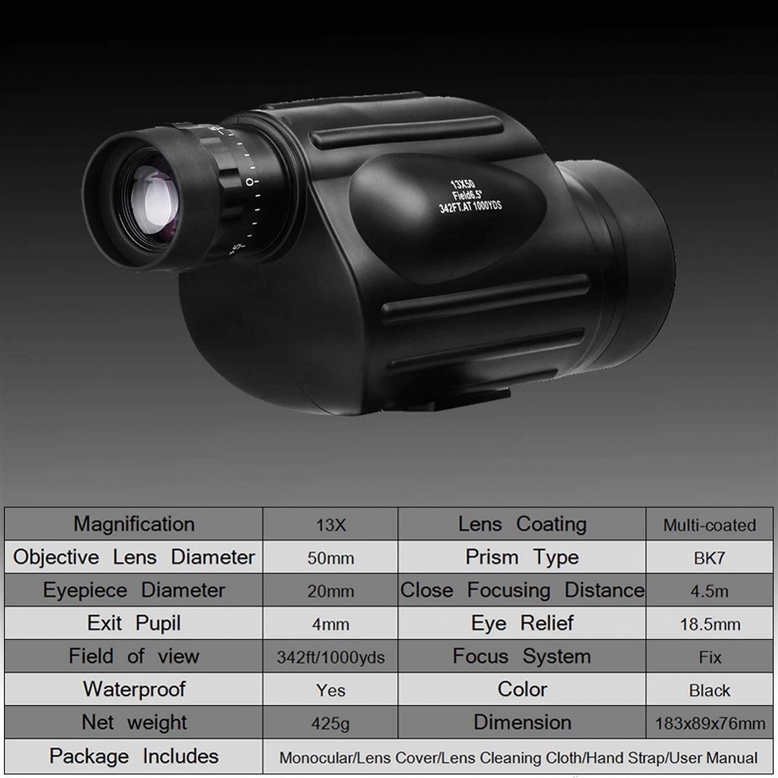 Монокуляр QHYTL 13x50 великий збільшення високої чіткості у комплекті з триногою чорний, фото №3