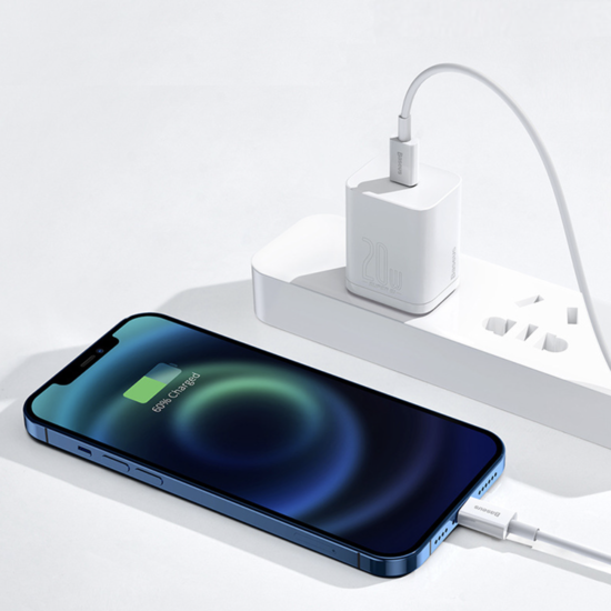 Кабель Baseus для быстрой зарядки Yowin Type-C на iP PD Lightning 20W USB 1м белый, фото №8