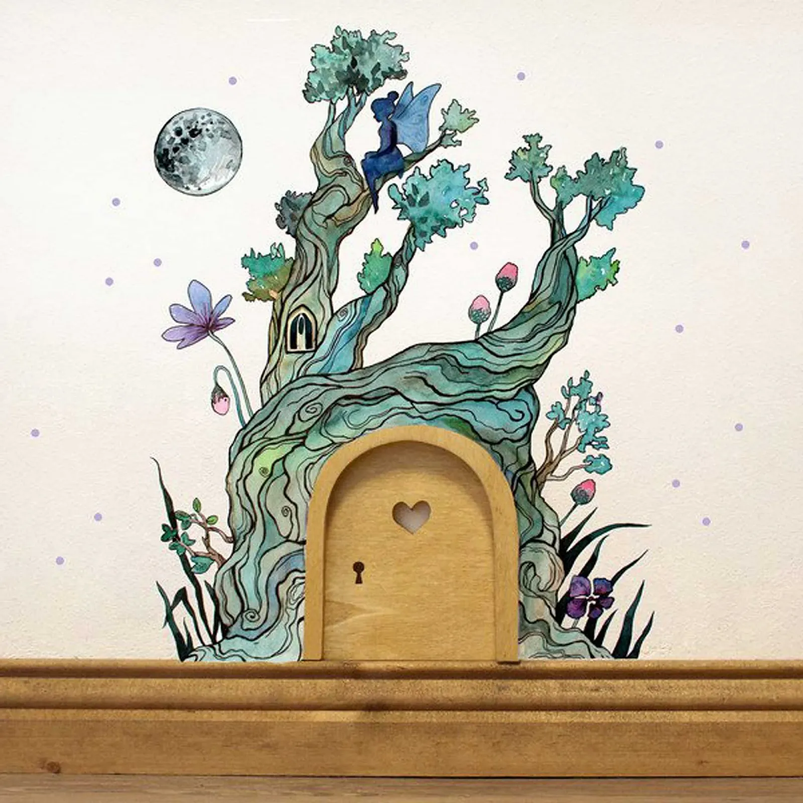 Наклейка на стіну ilka parey wandtattoo-welt Двері ельфа з деревом, місяцем та крапками e06 Білий, фото №2