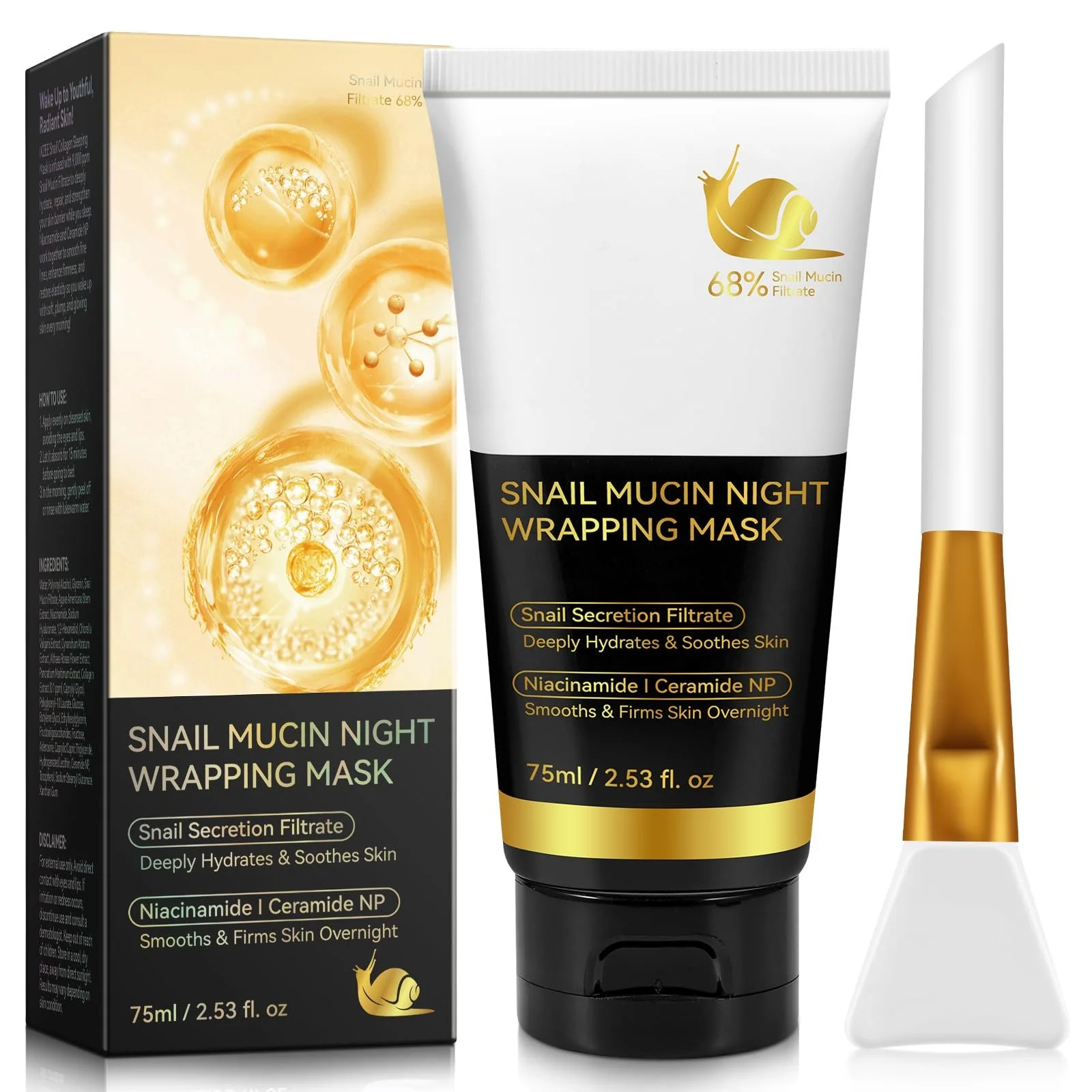 Нічна маска для обличчя з колагеном Snail Slime, з пензликом, фото №1